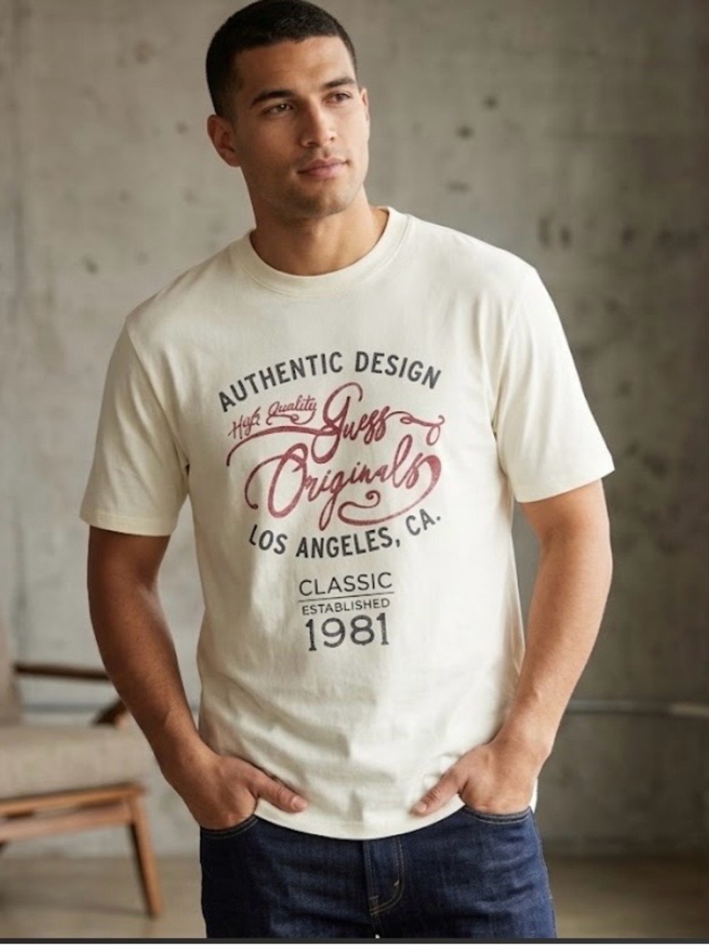 Guess Originals Classic Cream Graphic Tee - Men's XXL
